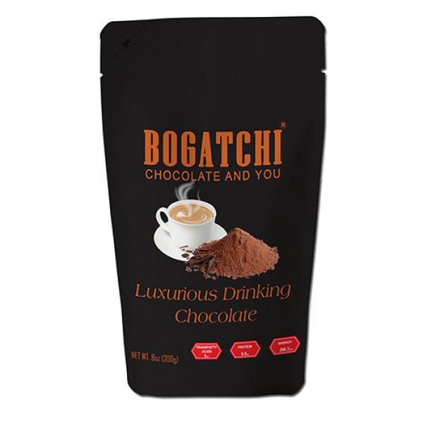 BOGATCHI Luxurious Hot Chocolate Drink Powder, Drinking Chocolate Powder, Gluten Free | Tasty | Vegan , Dark Chocolate Drinking Powder, 200g , Free Measuring Spoon